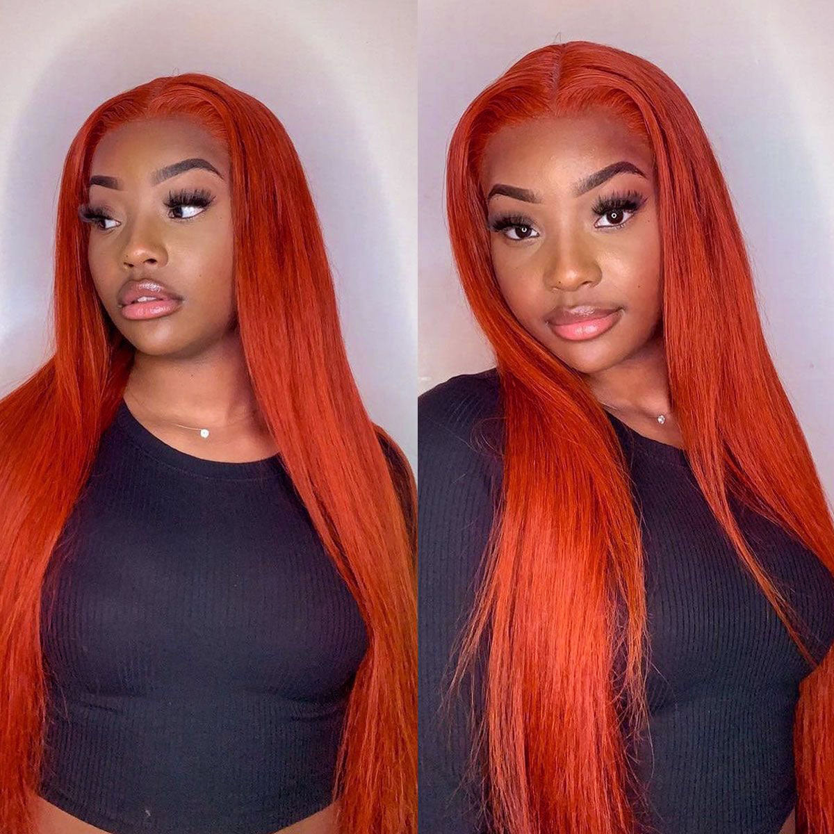 Zlike Orange #350 Sliky Straight 13x4 Lace Frontal Wigs Pre Plucked For Women