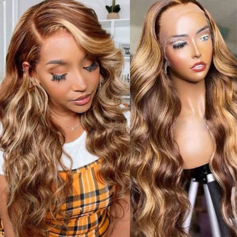 Body Wave Highlight P4/27 Lace Front Wig 100% Virgin Human Hair Wigs For Women