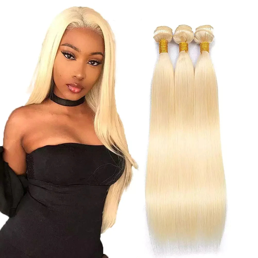 Colored Bundles 613 Golden Silk Straight 100% Human Hair 3 Bundles Blonde Hair-Aaliweya