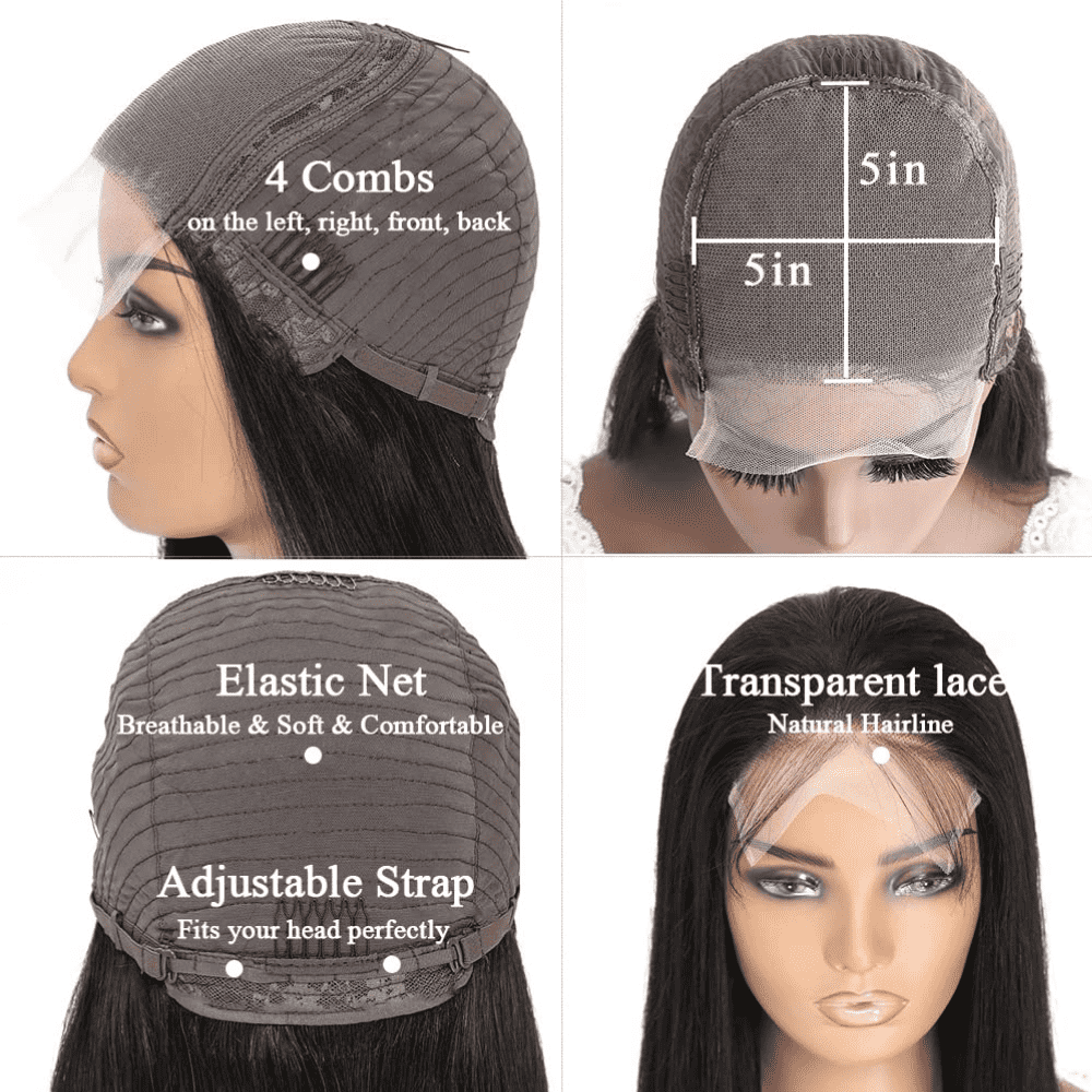 5x5 HD Invisible Lace Closure Glueless Wigs Long Straight Human Hair Wigs