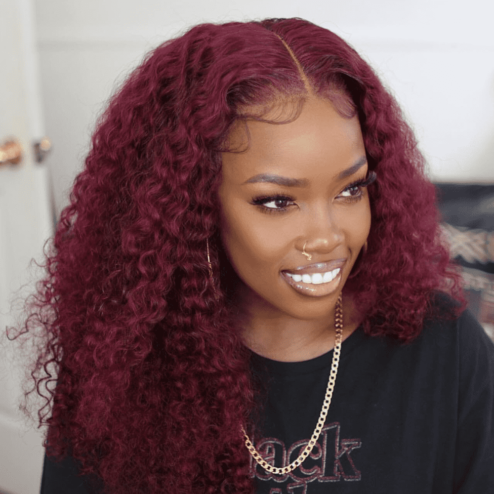 99J Colored Lace Front Human Wigs Jerry Curly Transparent Lace Glueless Wig