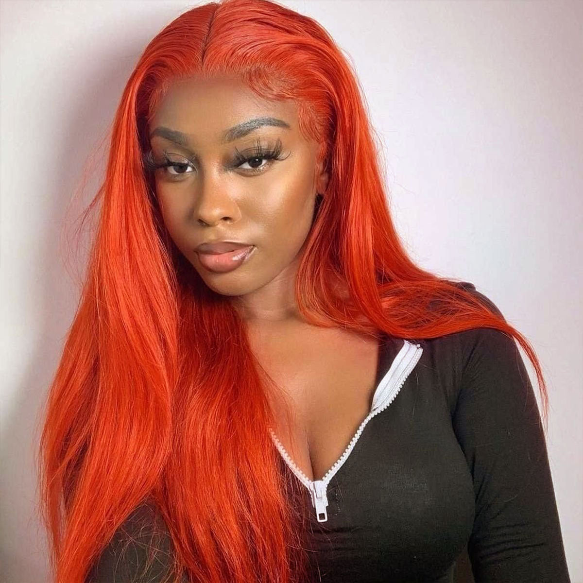 Zlike Orange #350 Sliky Straight 13x4 Lace Frontal Wigs Pre Plucked For Women