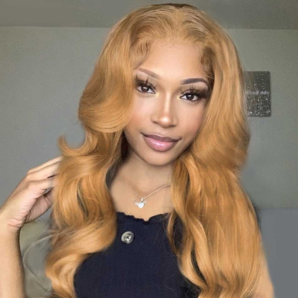 Honey Blonde #27 Highlight Body Wave Human Hair Wigs Lace Front Wig-Zlike