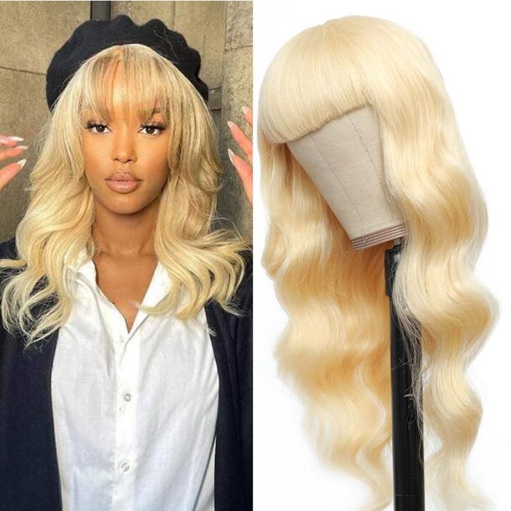 613 Blonde Wig Bangs Body Wave Human Wigs