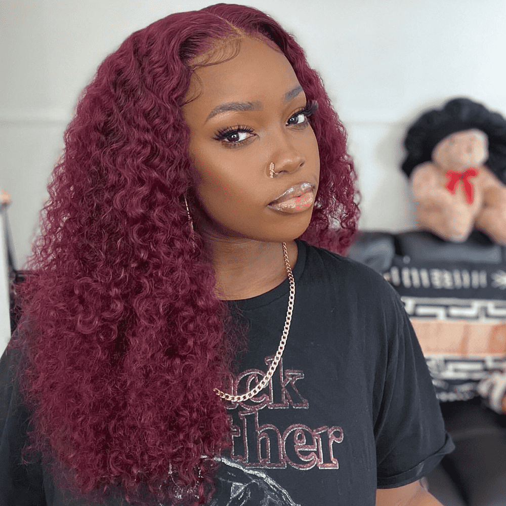 99J Colored Lace Front Human Hair Wigs Jerry Curly Transparent Lace Glueless Wig For Women-Zlike