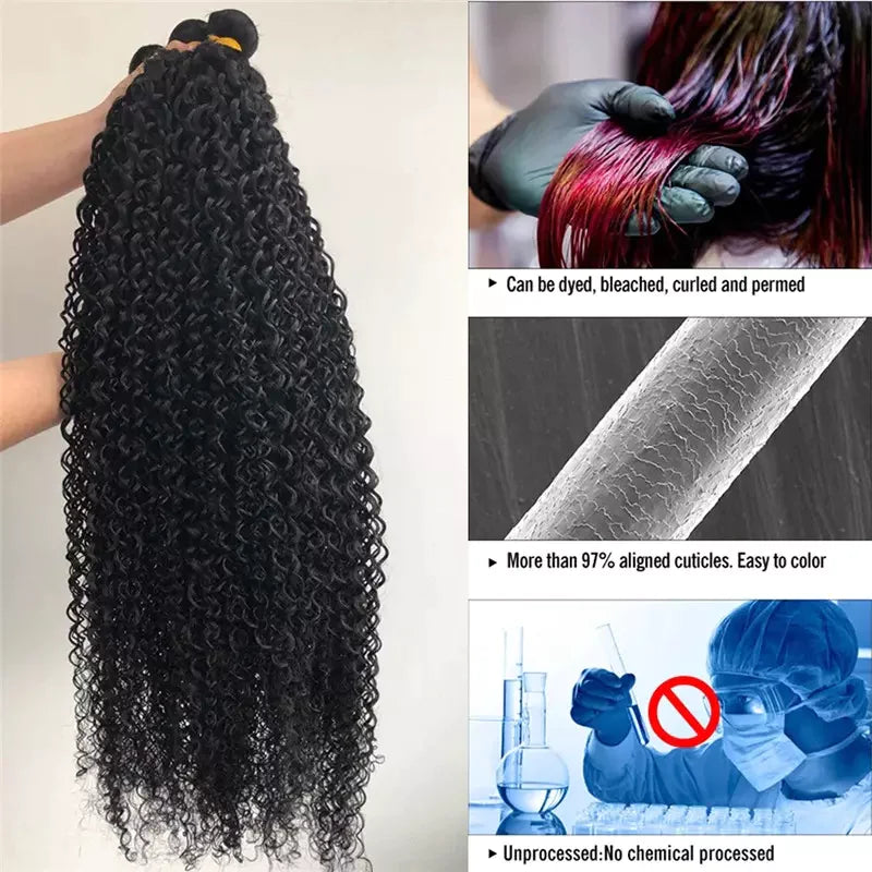 Curly Hair 3 Bundles with 4x4 Lace Closure 100% Virgin Human Hair Soft Shiny Wave Hair-Zlike