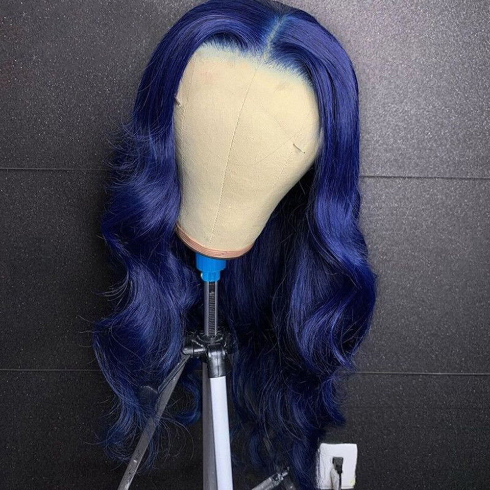 Zlike -13x4 Transparent Lace Body Wave Dark Blue 100% Human Hair Wigs For Women