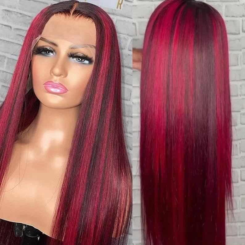 Transparent Lace Straight/ Body Wave Red Black Highlight Mix Color Wigs For Women-Zlike