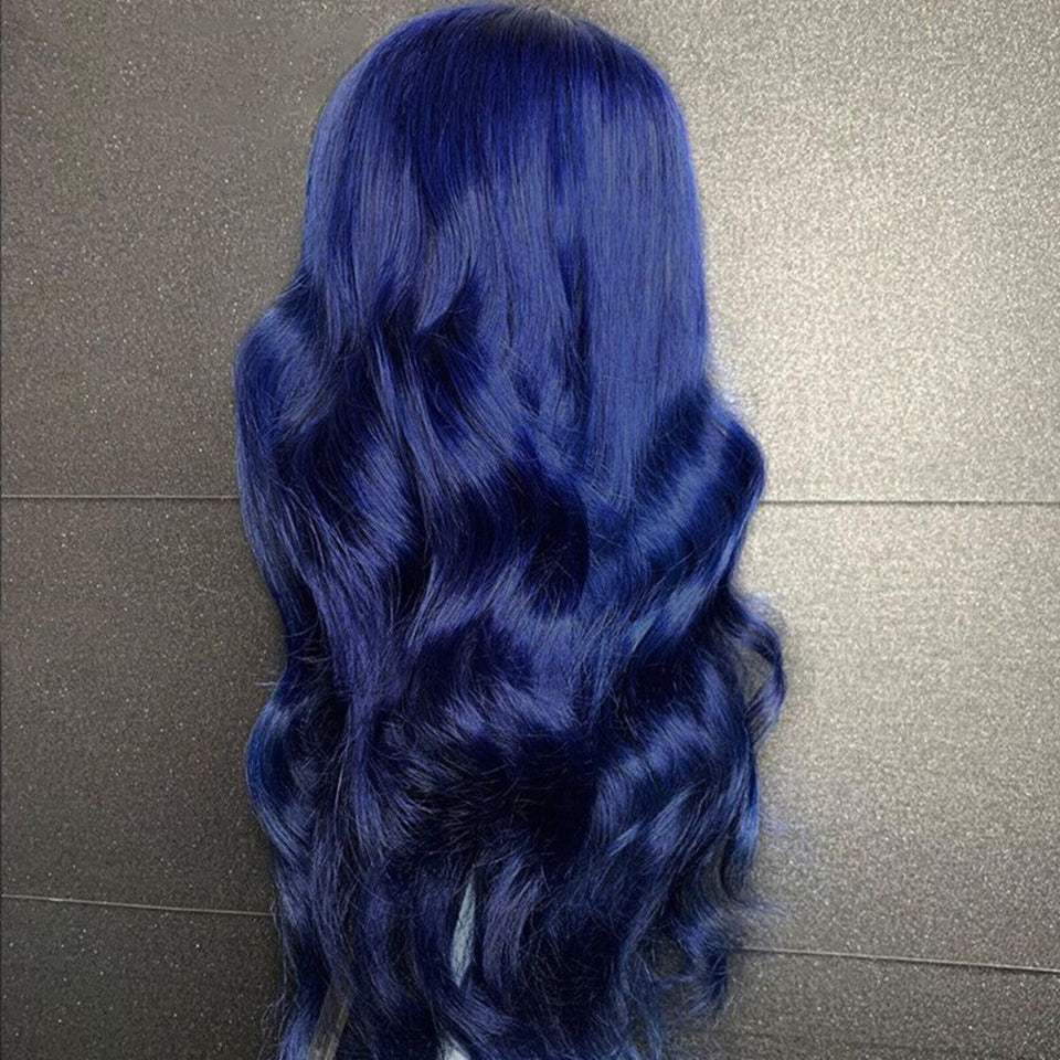 Zlike -13x4 Transparent Lace Body Wave Dark Blue 100% Human Hair Wigs For Women