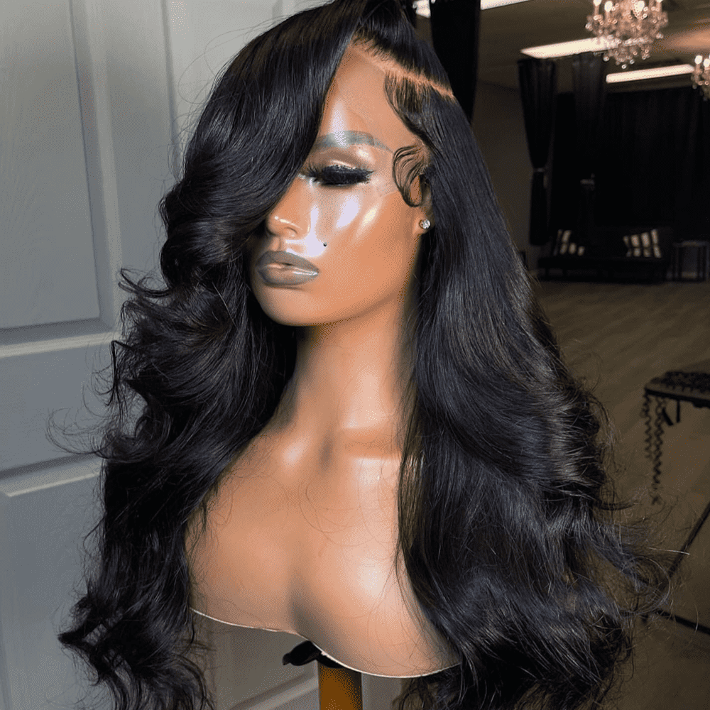 Long Natural Black Wigs Body Wave Lace Front Wigs With Baby Hair 180% Density