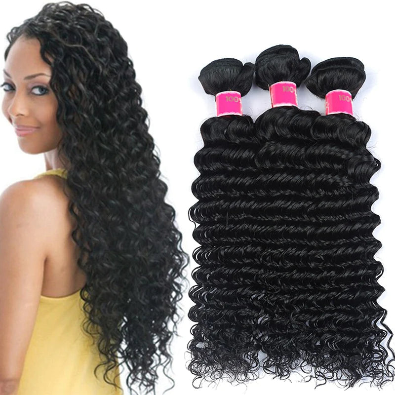 Deep Wave Extension 3Bundles Deal 100% Human Weaves Double Weft