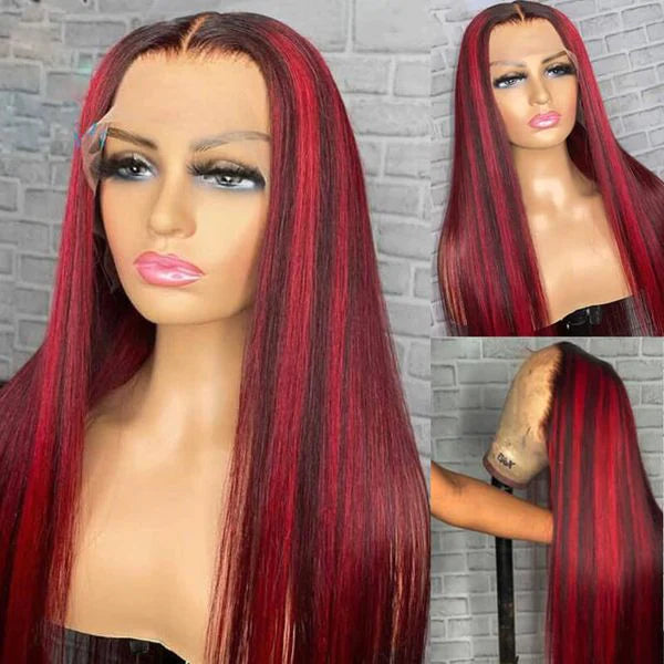 Transparent Lace Straight/ Body Wave Red Black Highlight Mix Color Wigs For Women-Zlike