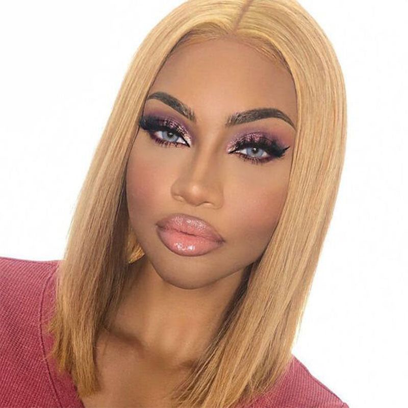 Zlike Short Ombre Honey #27 Blonde Bob Wig With Baby Hair Honey Brown Straight Human Hair Wigs