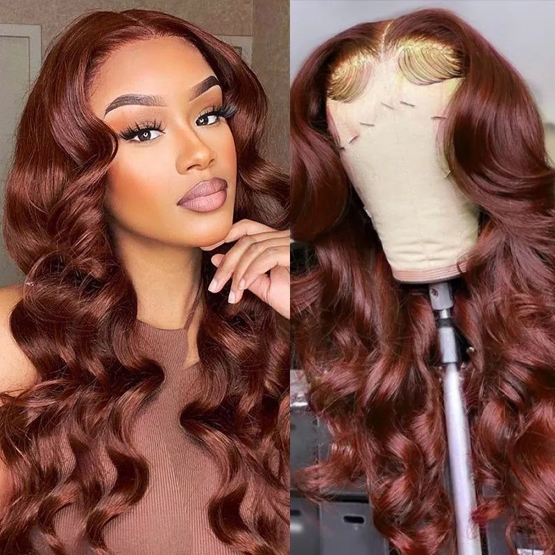 #33 Reddish Brown Auburn Color Body Wave 13x4 Lace Front Human Hair Wigs