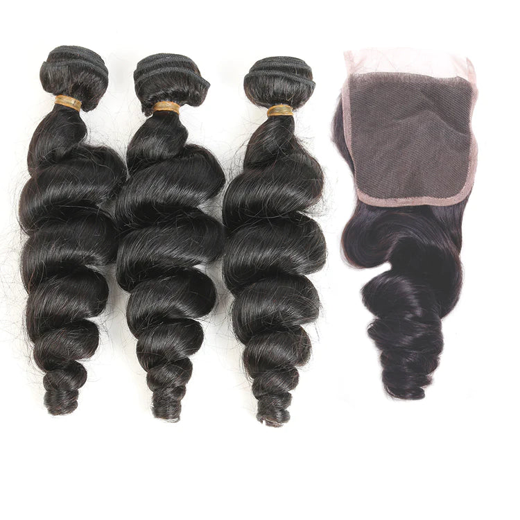 Loose Wave Hair 3 Bundles With 4x4 Lace Closure Unprocessed Human Virgin Hair-Zlike