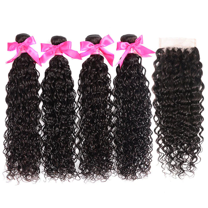 Natural Wave 3 Bundles With 4x4 Lace Closure Virgin Human Hair-Zlike