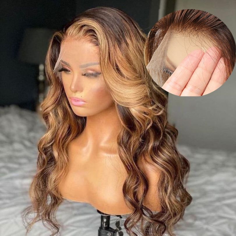 Body Wave Highlight P4/27 Lace Front Wig 100% Virgin Human Hair Wigs For Women