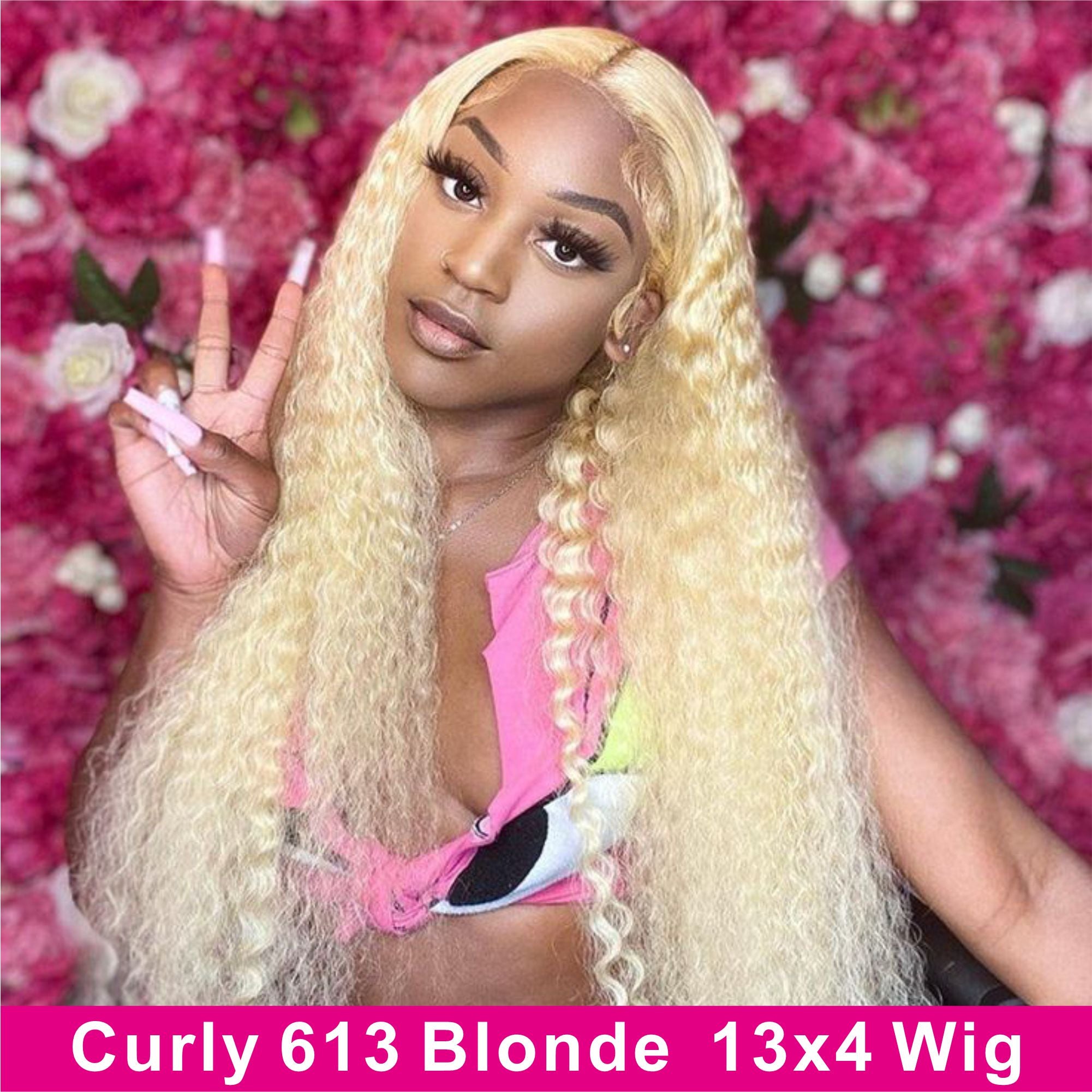 613 Blonde Jerry Curly 13x4 Lace Virgin Human Hair Wigs Pre-Plucked Natural Hairline-Zlike