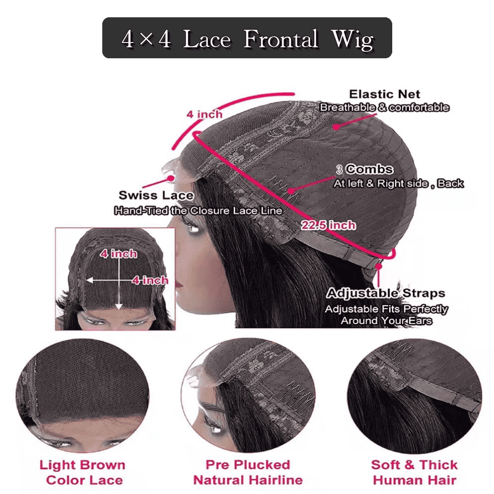 Body Wave 4×4/13×4 Lace Front Human Hair Wigs For Women Short Bob Wig - Zlike