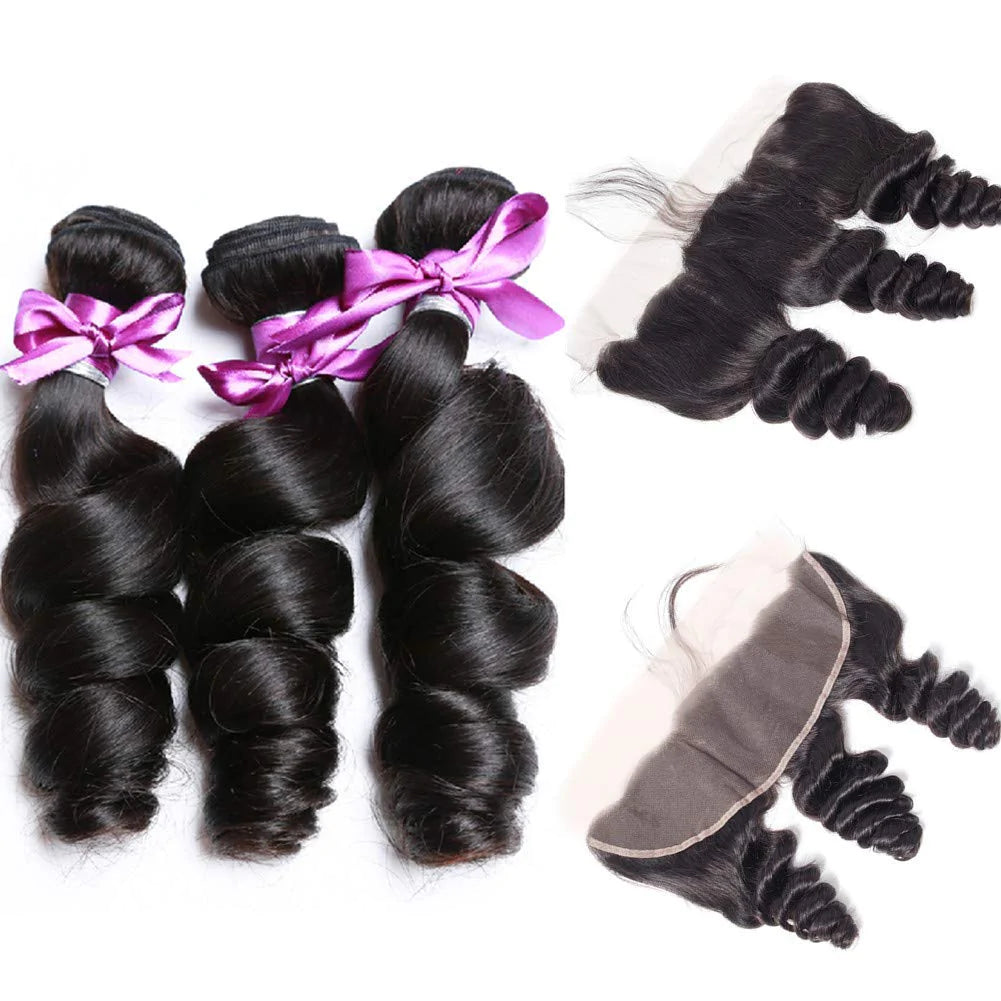 Loose Wave Hair 3 Bundles With 13x4 Lace Frontal Unprocessed Human Virgin Hair-Zlike