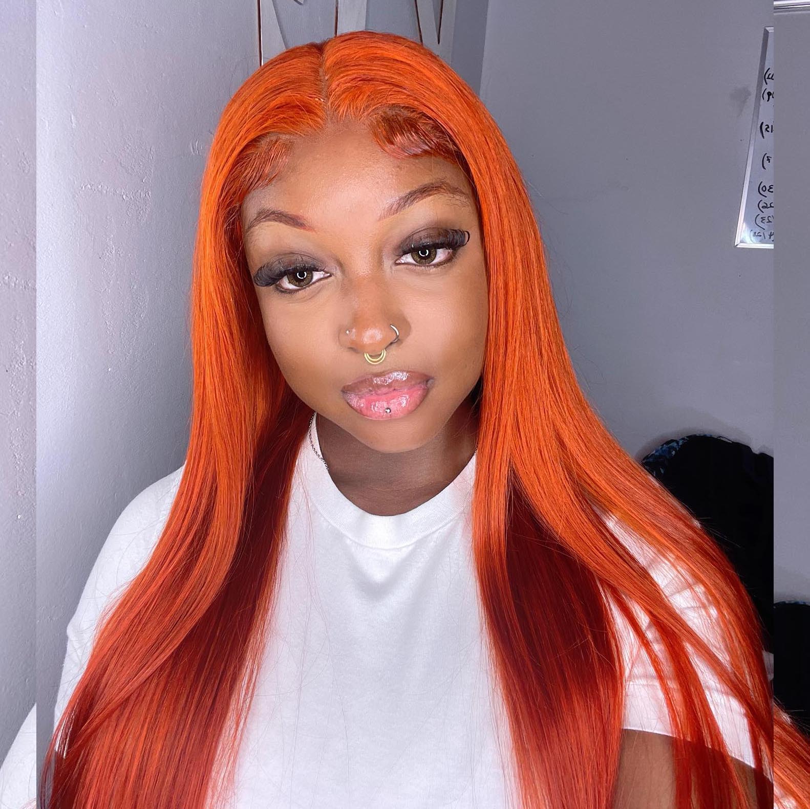 Zlike Orange #350 Sliky Straight 13x4 Lace Frontal Wigs Pre Plucked For Women