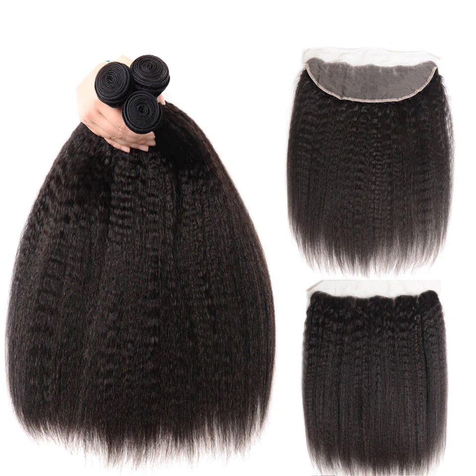 Yaki Straight 3 Bundles 13x4 Lace Frontal Virgin Human