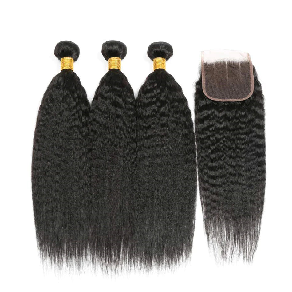 Yaki Straight 3 Bundles With 4x4 Lace Closure Virgin Human Hair-Zlike