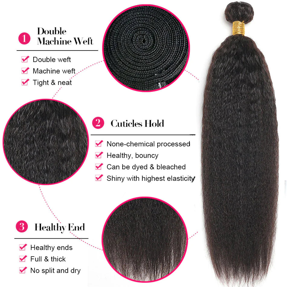 Yaki Straight 3 Bundles With 4x4 Lace Closure Virgin Human Hair-Zlike