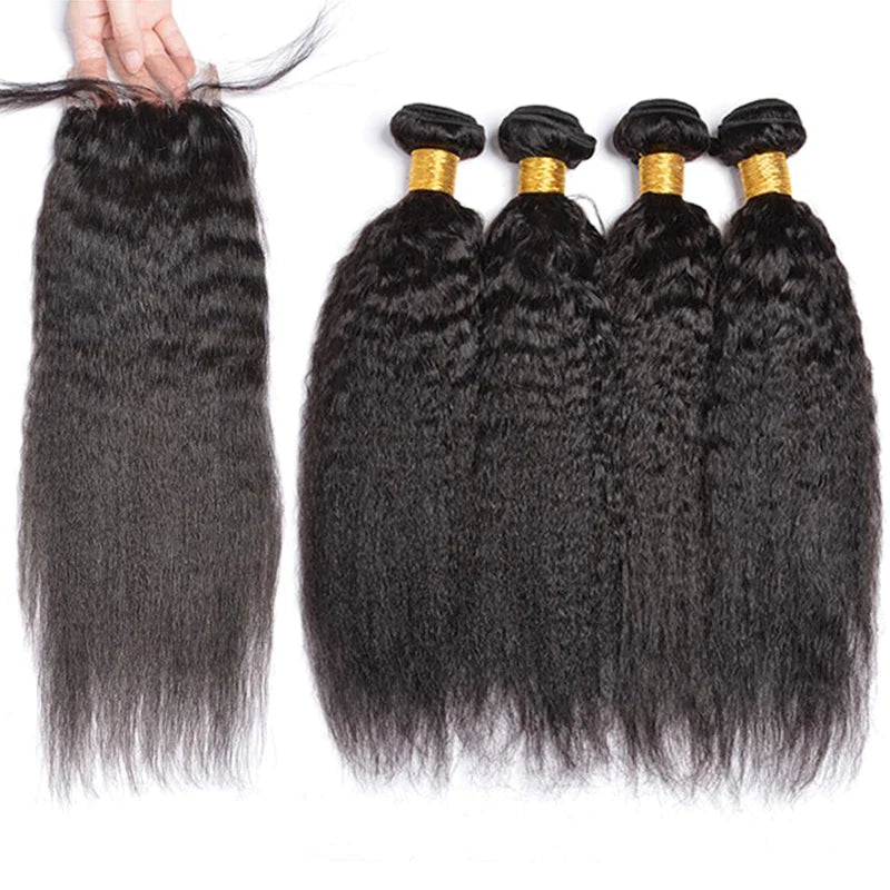 Yaki Straight Hair 4 Bundles With 4x4 Lace Closure Human Hair Extensions-Zlike