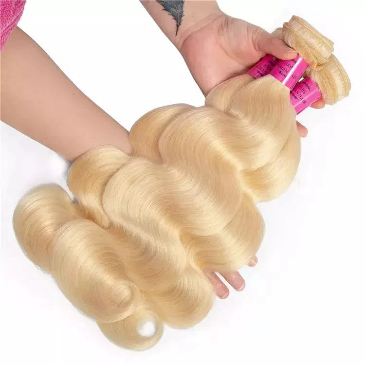 613# Blonde with Free Part Remy Human Hair Body Wave 3Bundles with 13x4 Lace Frontal-Aaliweya