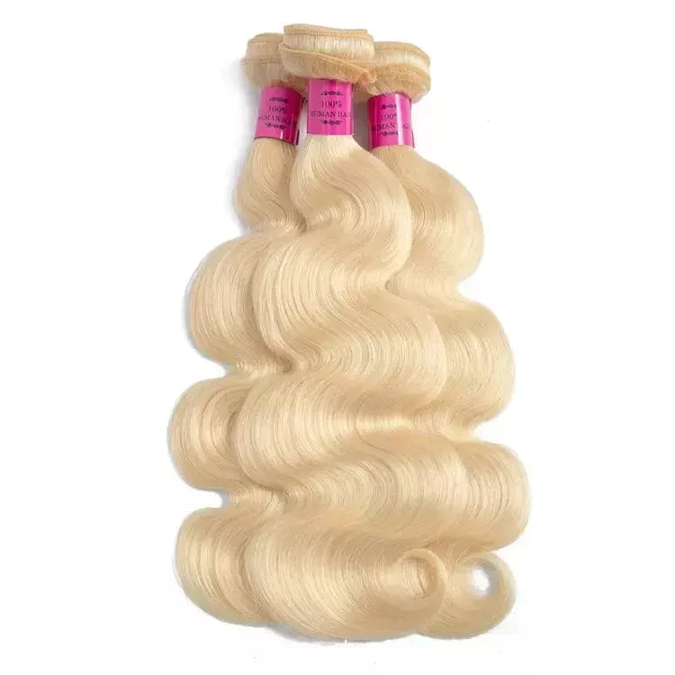 613# Blonde with Free Part Remy Human Hair Body Wave 3Bundles with 13x4 Lace Frontal-Aaliweya