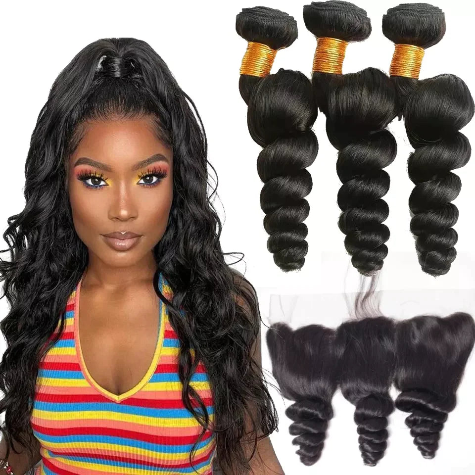 Loose Wave Hair 3 Bundles With 13x4 Lace Frontal Unprocessed Human Virgin Hair-Zlike