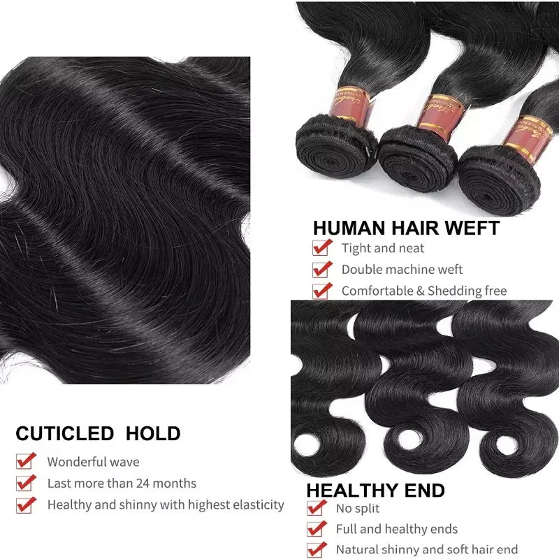 Body Wave Hair 3 Bundles With 13x4 Lace Frontal Unprocessed Human Virgin Hair-Aaliweya