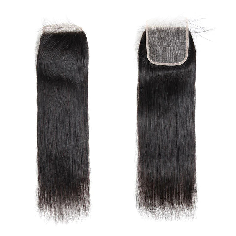 Straight Hair 4 Bundles with 4x4 Lace Closure 100% Unprocessed Human Hair-Zlike