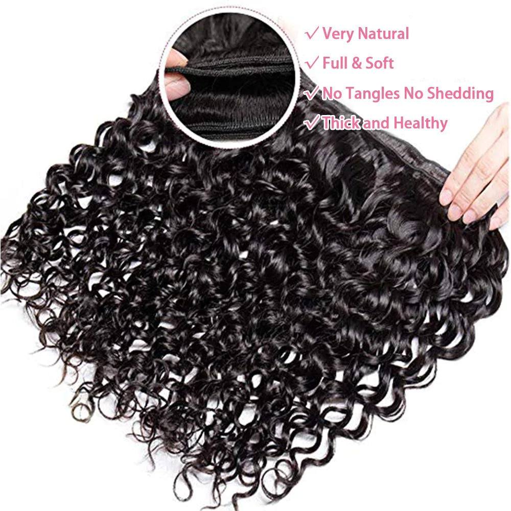 Water Wave Hair 3 Bundles with 13x4 Lace Frontal 100% Virgin Human Hair on Sale-Zlike