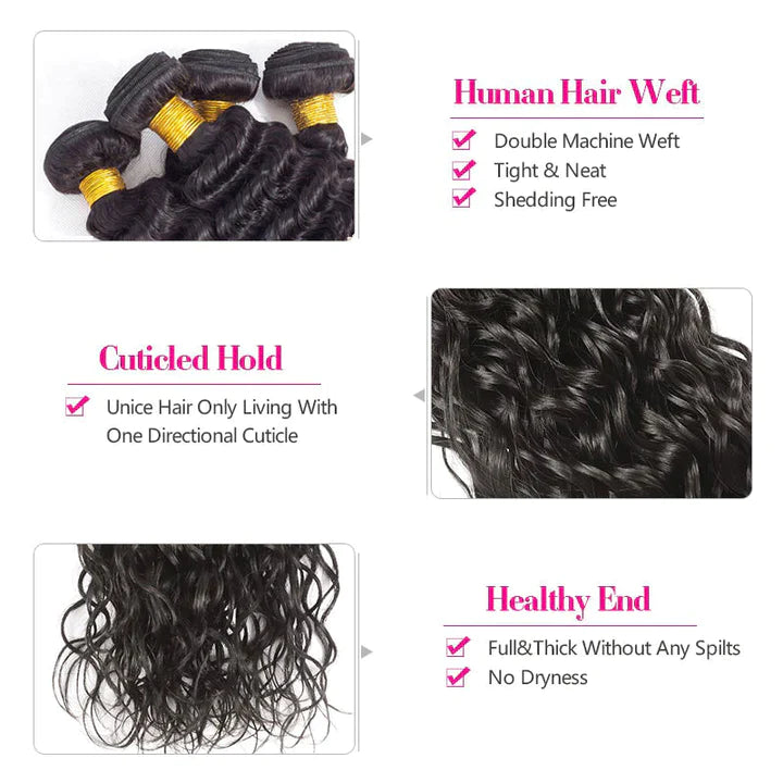 Water Wave Hair 4 Bundles with 4x4 Lace Closure 100% Unprocessed Human Hair-Zlike