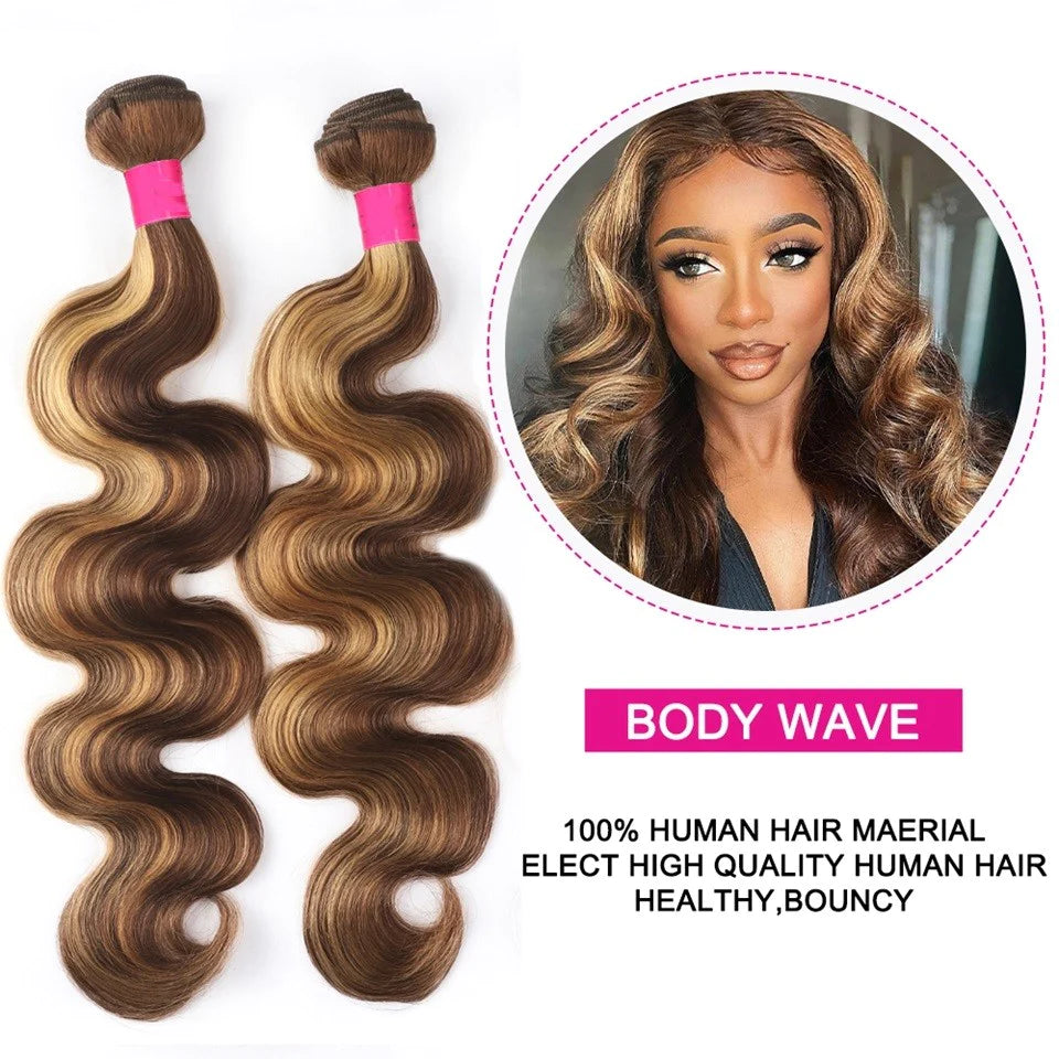 Highlight P4/27 Virgin Hair Body Wave 4 Bundles Human Hair Weaves-Zlike