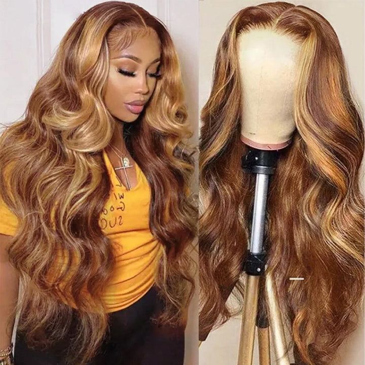 Body Wave Highlight P4/27 Lace Front Wig 100% Virgin Human Hair Wigs For Women