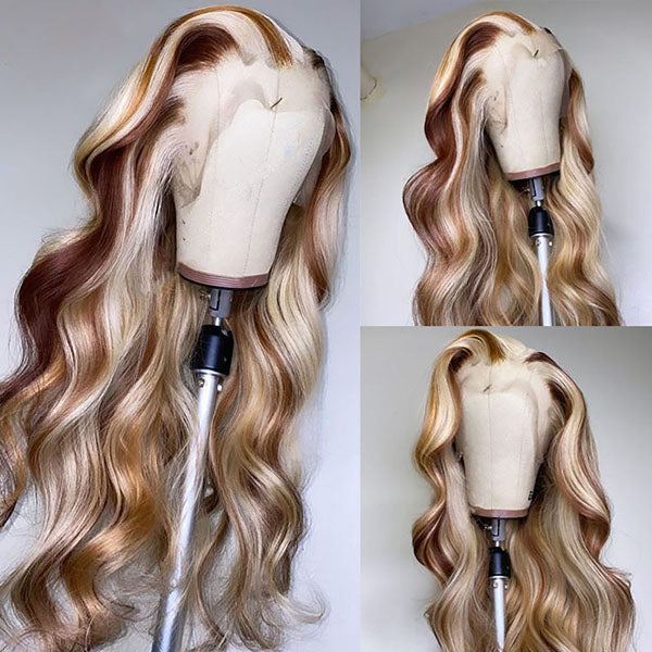 P4/613 Blonde Highlight Lace Front Wig 180% Density Human Hair Wigs