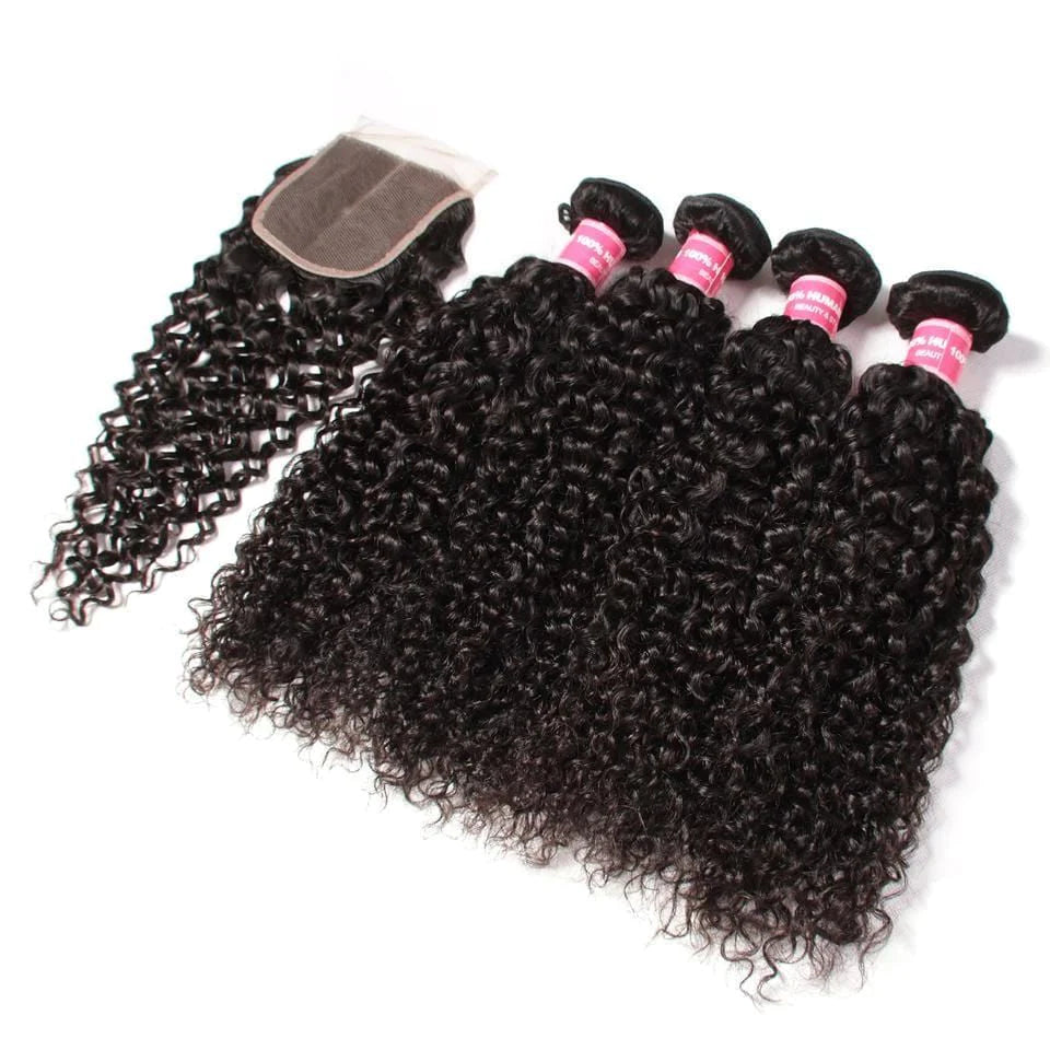 Jerry Curly Hair 4 Bundles with 4x4 Lace Closure 100% Unprocessed Human Hair-Zlike