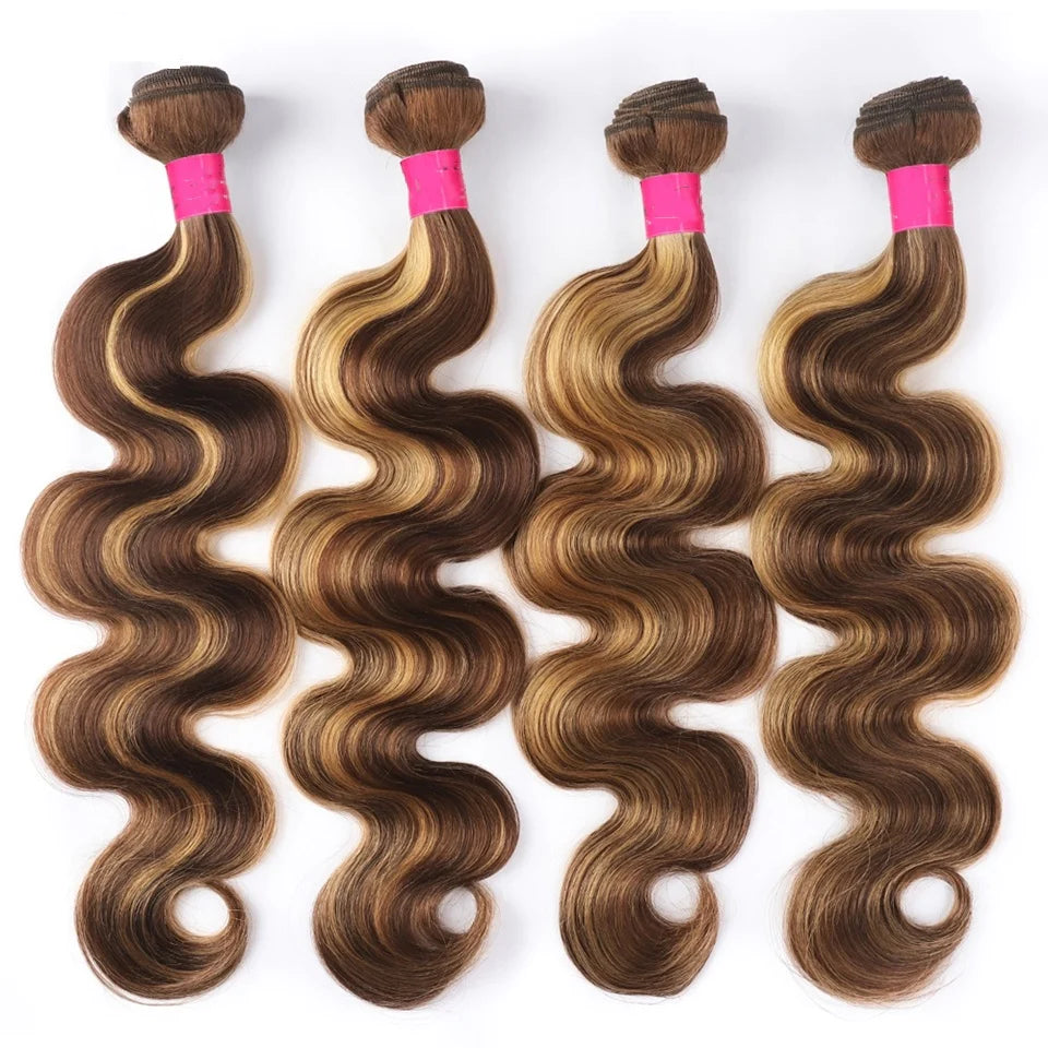 Highlight P4/27 Virgin Hair Body Wave 4 Bundles Human Hair Weaves-Zlike