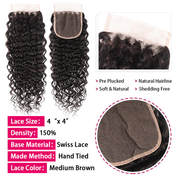 Natural Wave 3 Bundles With 4x4 Lace Closure Virgin Human Hair-Zlike