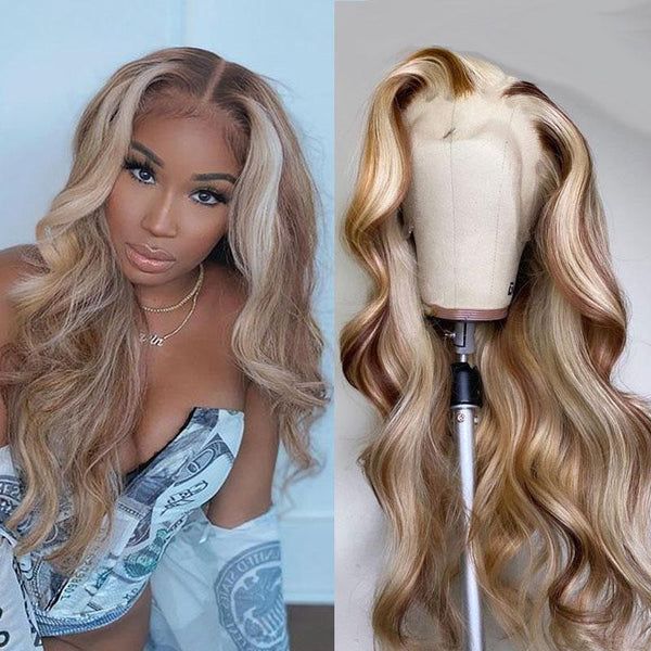 P4/613 Blonde Highlight Lace Front Wig 180% Density Human Hair Wigs