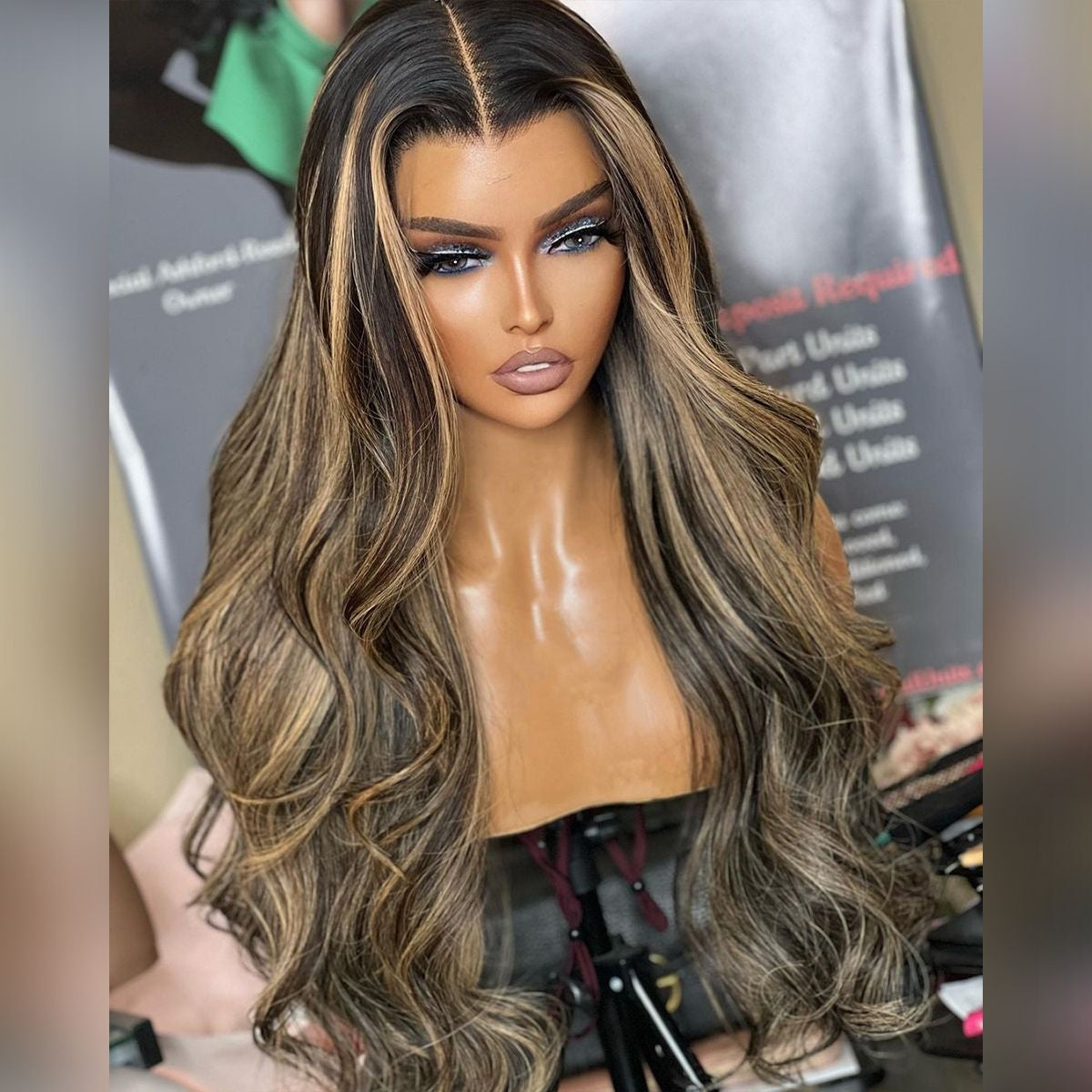 [Aicrelery] Balayage Highlight Colored Body Wave Wigs HD Lace Human Hair Wigs Natural Hairline