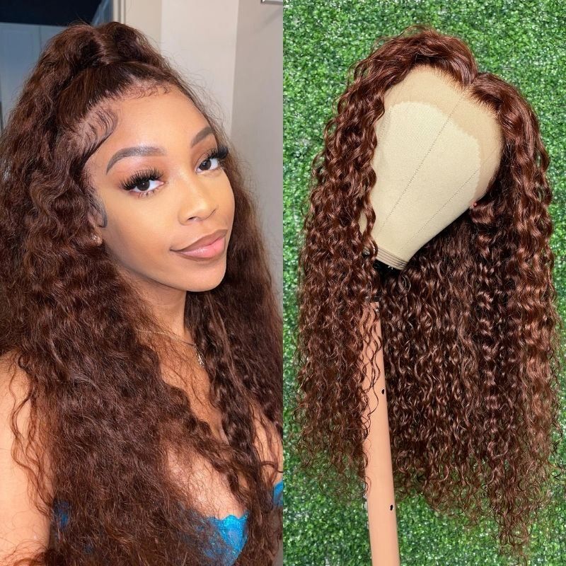 Reddish Brown #33 Deep Wave 13x4 Lace Frontal Human Hair Wigs For Women-Zlike