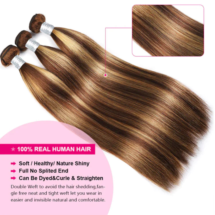 Highlight Straight 4/27 Hair 3 Bundles Remy Hair Extensions-Zlike