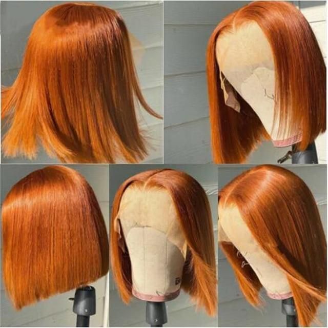 Short Orange Straight Bob Wig Human Hair Lace Front Bob Wigs-Zlike