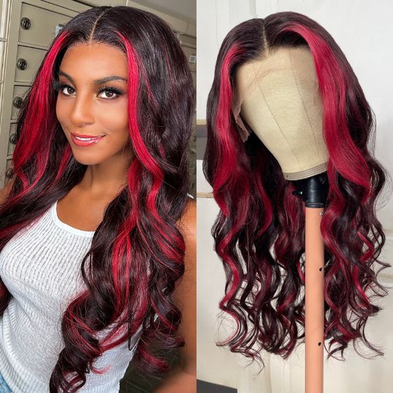 Transparent Lace Straight/ Body Wave Red Black Highlight Mix Color Wigs For Women-Zlike