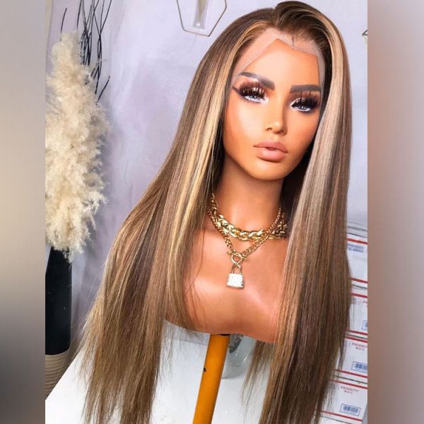 Zlike Brown Wig With Blonde Highlights P4/613 Silky Straight Lace Front Wigs