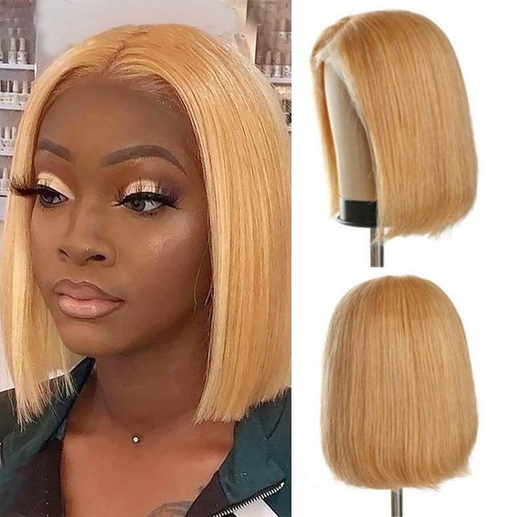 Zlike Short Honey #27 Blonde Bob Wig With Baby Hair Honey Brown Straight Human Hair Wigs